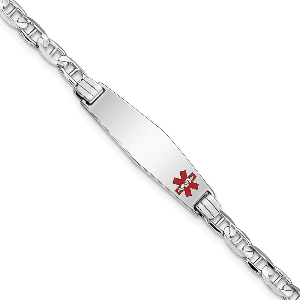 14K Weißgold Medizinisch Massiv Kette/solid Platte 26x7mm Weich Diamant Form Off Mittig Rot Emaille Anker Glieder Id Armband