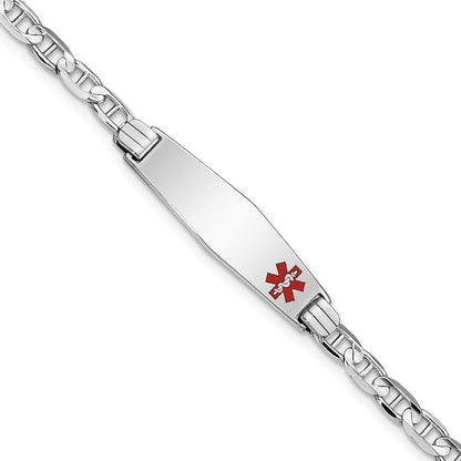 14K Weißgold Medizinisch Massiv Kette/solid Platte 26x7mm Weich Diamant Form Off Mittig Rot Emaille Anker Glieder Id Armband
