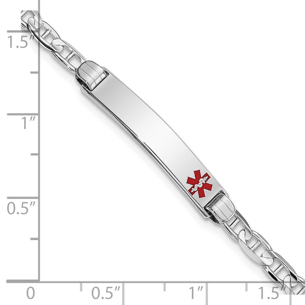 Massiv 14K Weißgold Medizinisch Rot Emaille Anker Glieder Id Armband