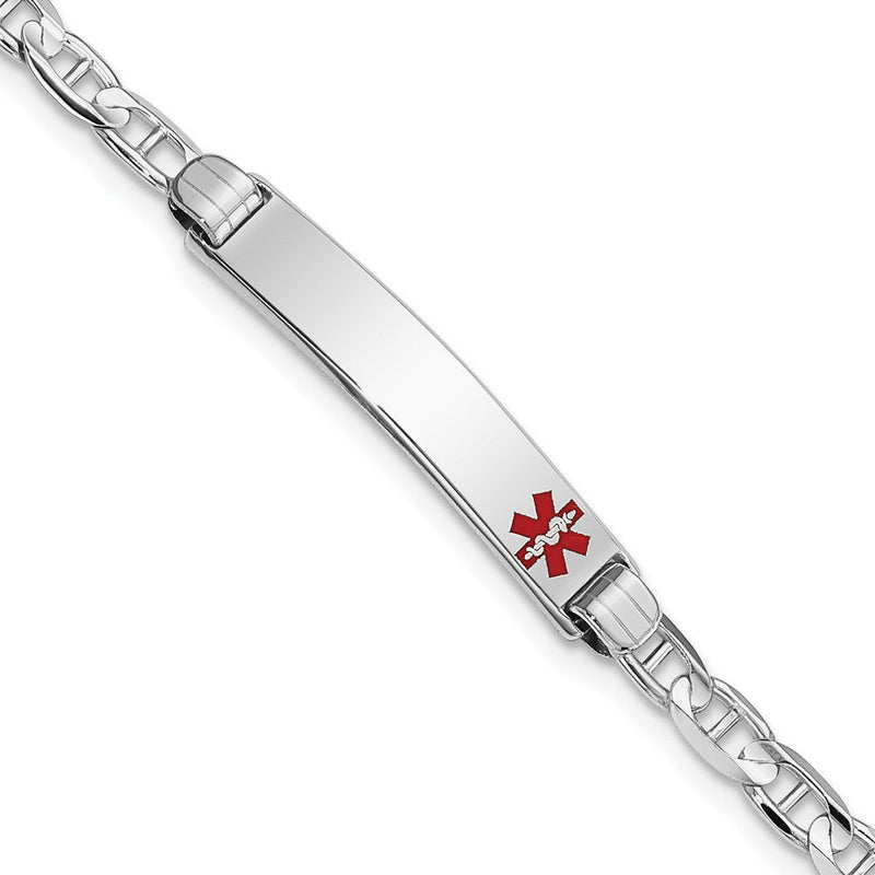 Massiv 14K Weißgold Medizinisch Rot Emaille Anker Glieder Id Armband