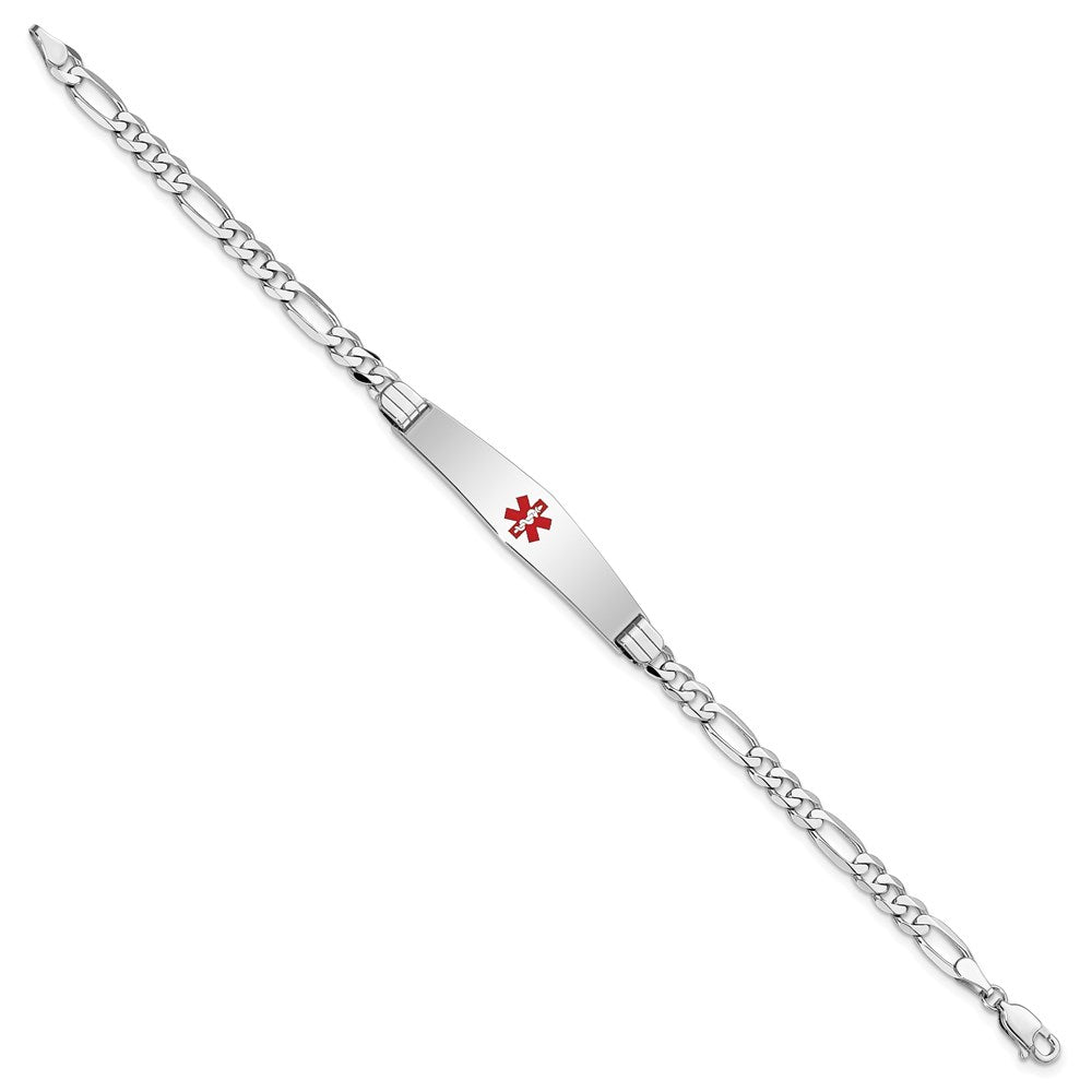 14K Weißgold Medizinisch Massiv Kette/solid Platte Weich Diamant Form 36x9mm Centered Rot Emaille Figaro Glieder Id Armband