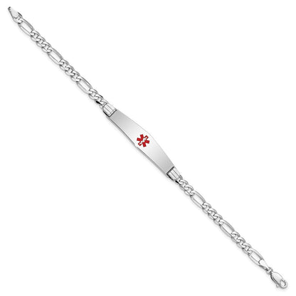 14K Weißgold Medizinisch Massiv Kette/solid Platte Weich Diamant Form 36x9mm Centered Rot Emaille Figaro Glieder Id Armband
