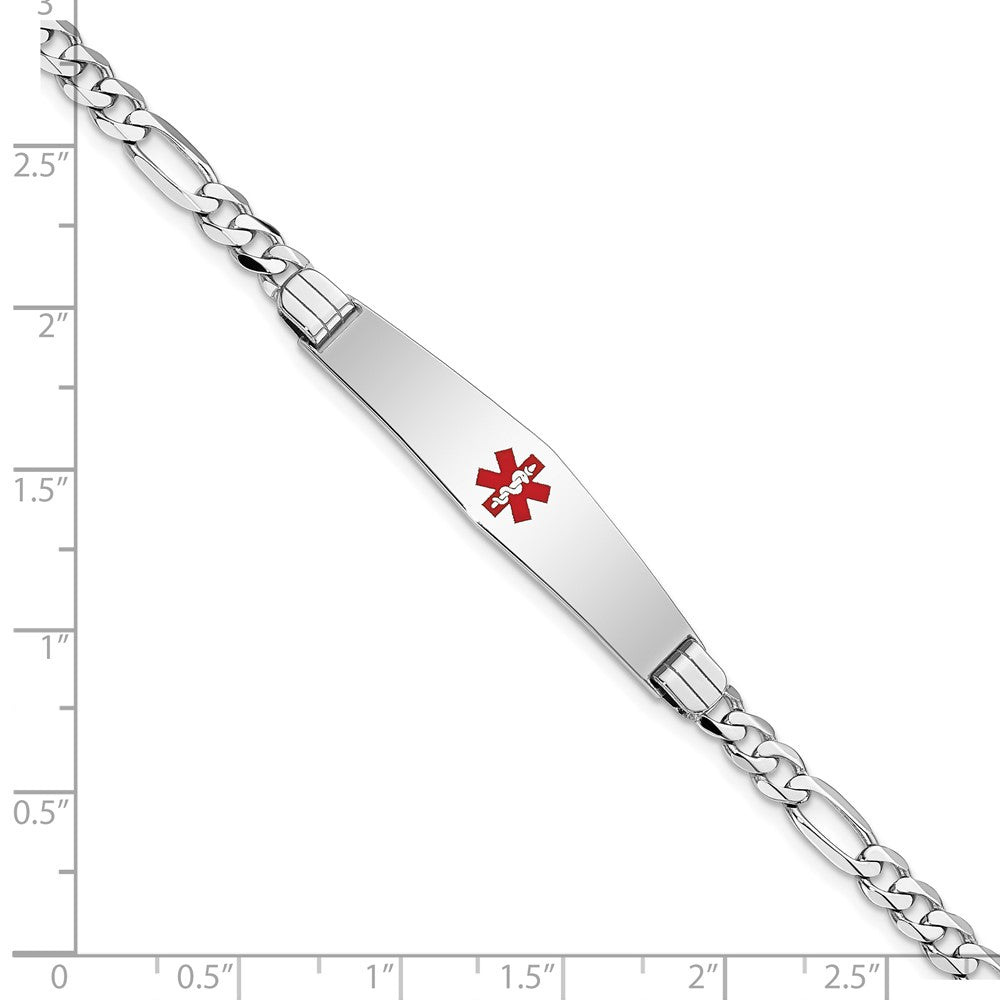 14K Weißgold Medizinisch Massiv Kette/solid Platte Weich Diamant Form 36x9mm Centered Rot Emaille Figaro Glieder Id Armband