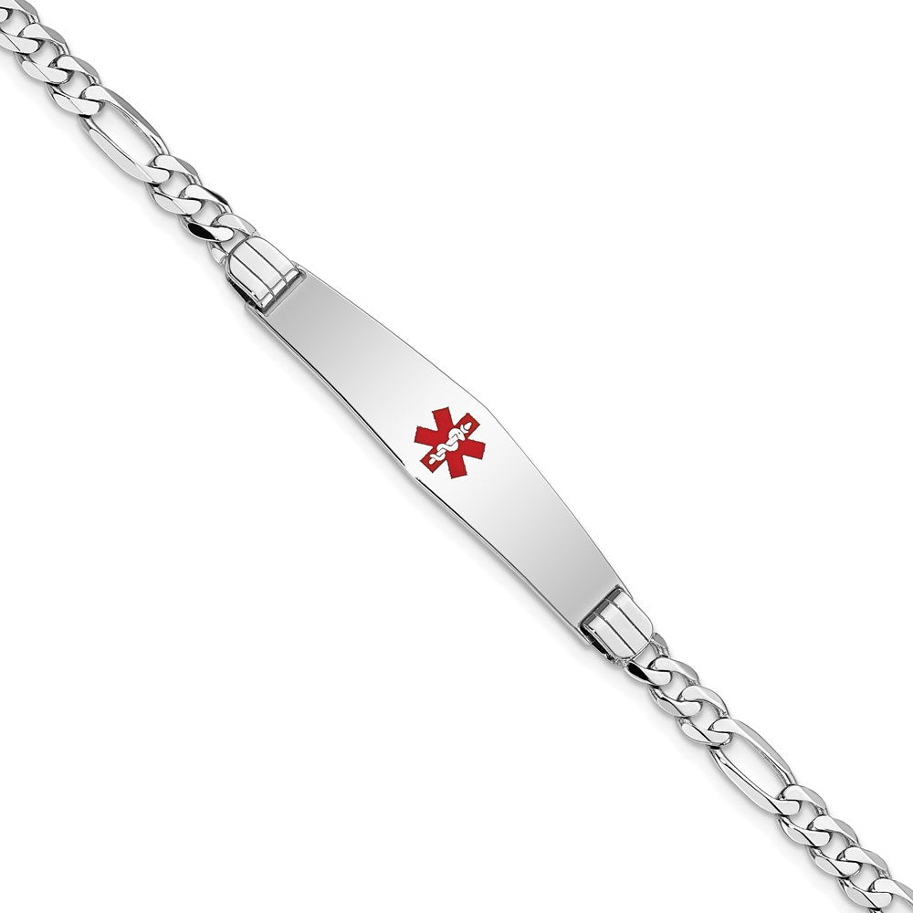 14K Weißgold Medizinisch Massiv Kette/solid Platte Weich Diamant Form 36x9mm Centered Rot Emaille Figaro Glieder Id Armband