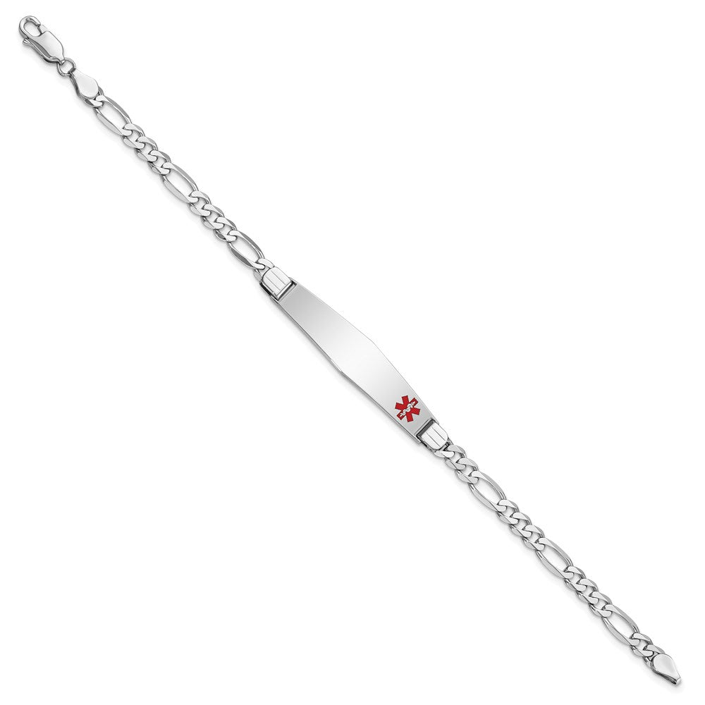 14K Weißgold Medizinisch Massiv Kette/solid Platte Weich Diamant Form 37x9mm Off Mittig Rot Emaille Figaro Glieder Id Armband