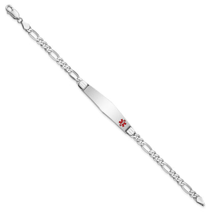 14K Weißgold Medizinisch Massiv Kette/solid Platte Weich Diamant Form 37x9mm Off Mittig Rot Emaille Figaro Glieder Id Armband