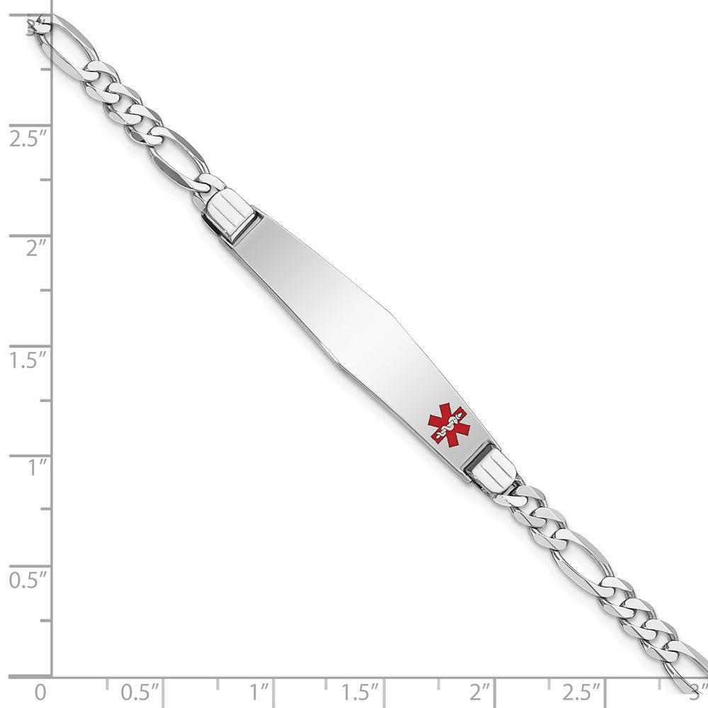 14K Weißgold Medizinisch Massiv Kette/solid Platte Weich Diamant Form 37x9mm Off Mittig Rot Emaille Figaro Glieder Id Armband