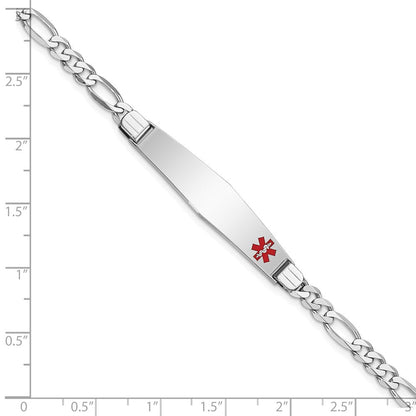 14K Weißgold Medizinisch Massiv Kette/solid Platte Weich Diamant Form 37x9mm Off Mittig Rot Emaille Figaro Glieder Id Armband
