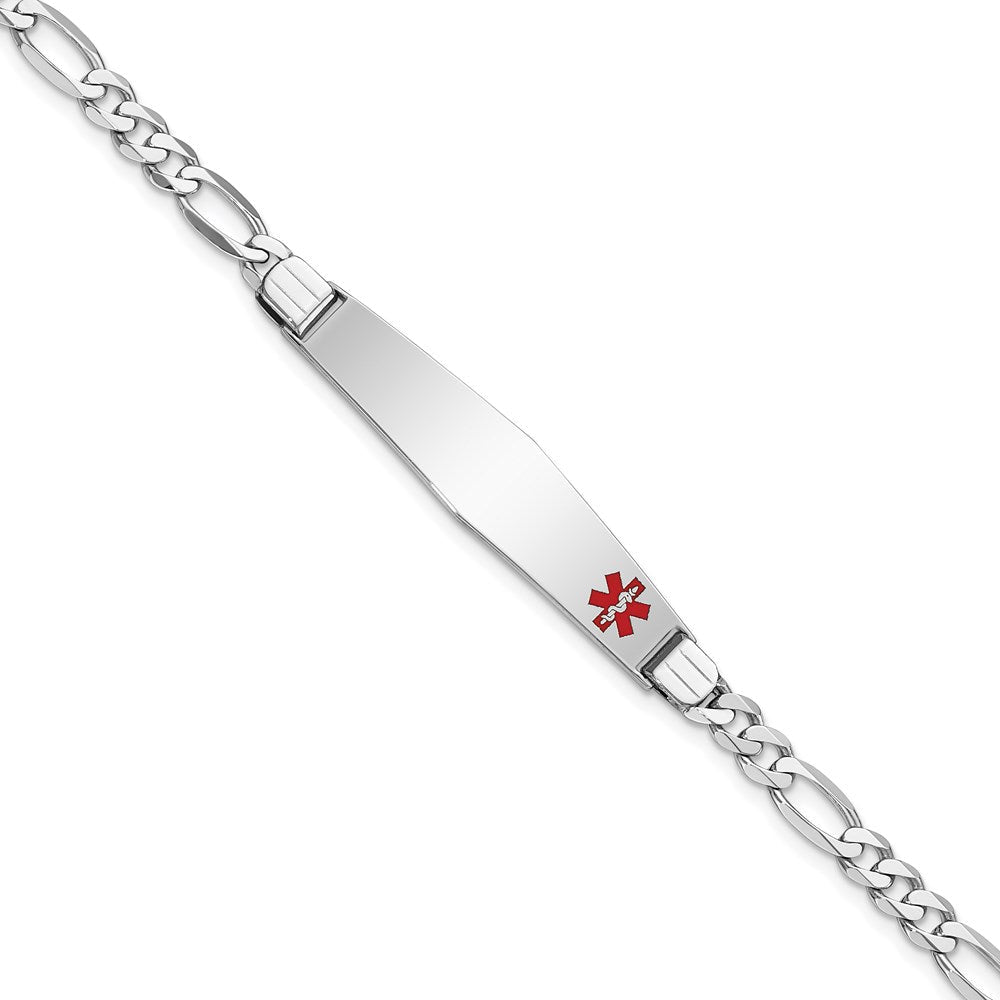 14K Weißgold Medizinisch Massiv Kette/solid Platte Weich Diamant Form 37x9mm Off Mittig Rot Emaille Figaro Glieder Id Armband