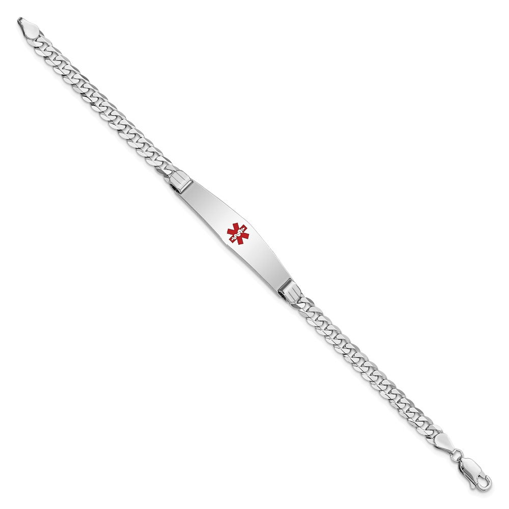 14K Weißgold Medizinisch Massiv Kette/solid Platte Weich Diamant Form 36x9mm Centered Rot Emaille Flach Panzer Glieder Id Armband