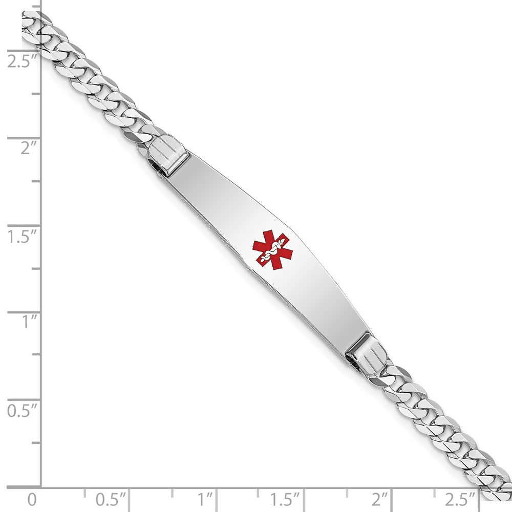 14K Weißgold Medizinisch Massiv Kette/solid Platte Weich Diamant Form 36x9mm Centered Rot Emaille Flach Panzer Glieder Id Armband