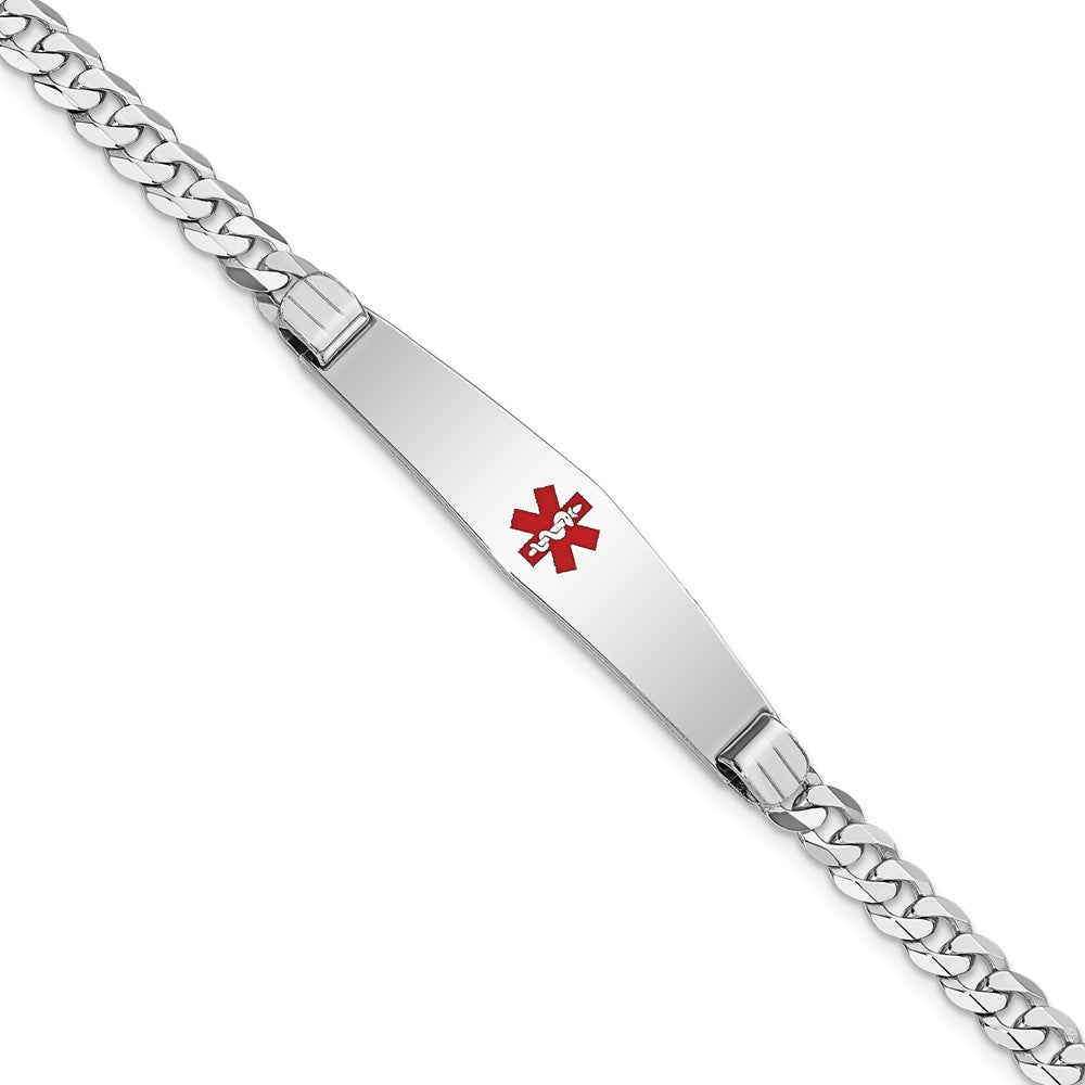 14K Weißgold Medizinisch Massiv Kette/solid Platte Weich Diamant Form 36x9mm Centered Rot Emaille Flach Panzer Glieder Id Armband