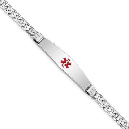 14K Weißgold Medizinisch Massiv Kette/solid Platte Weich Diamant Form 36x9mm Centered Rot Emaille Flach Panzer Glieder Id Armband