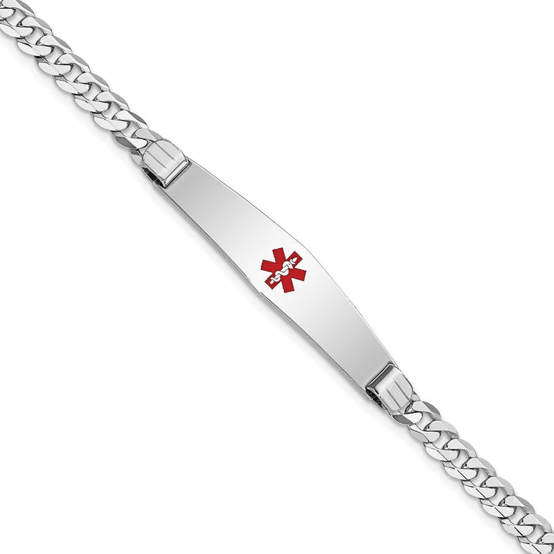 14K Weißgold Medizinisch Massiv Kette/solid Platte Weich Diamant Form 36x9mm Centered Rot Emaille Flach Panzer Glieder Id Armband
