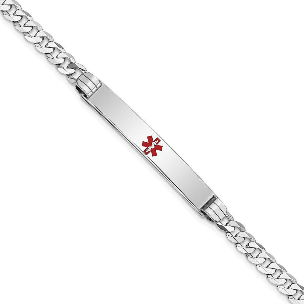 Massiv 14K Weißgold Medizinisch Rot Emaille Flach Panzer Glieder Id Armband