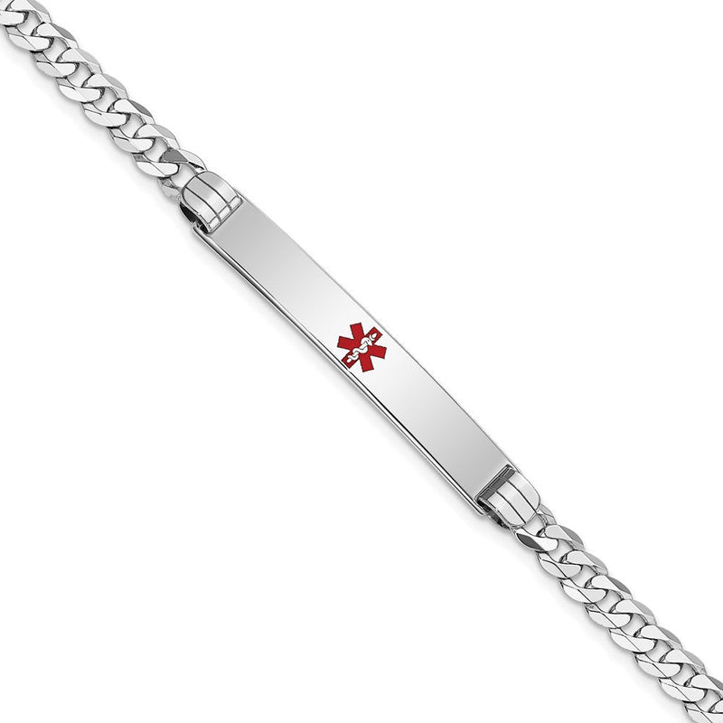 Massiv 14K Weißgold Medizinisch Rot Emaille Flach Panzer Glieder Id Armband