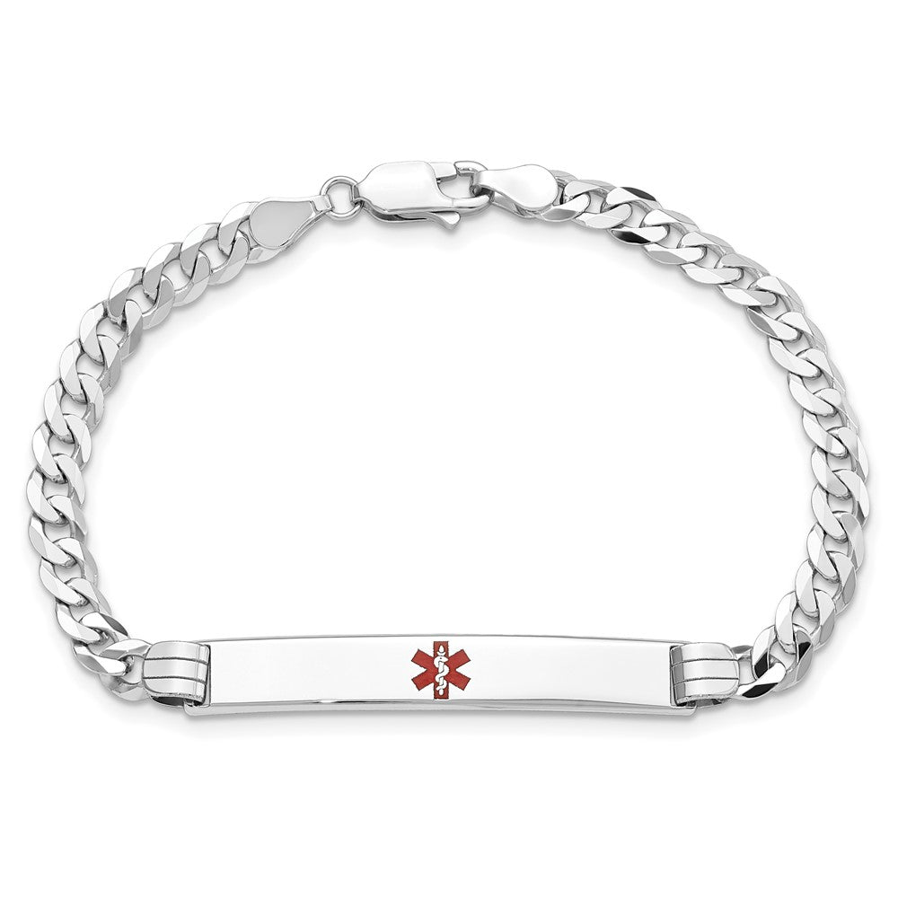 Massiv 14K Weißgold Medizinisch Rot Emaille Flach Panzer Glieder Id Armband