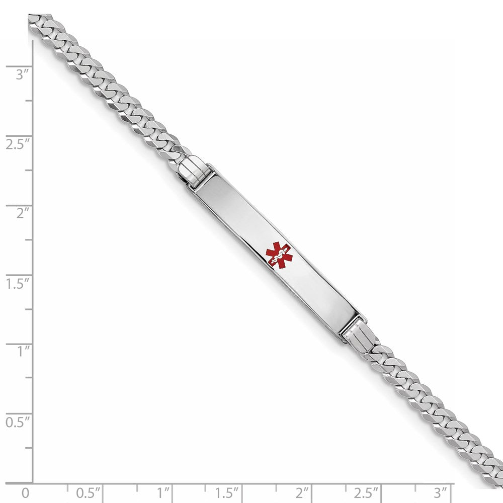 Massiv 14K Weißgold Medizinisch Rot Emaille Flach Panzer Glieder Id Armband