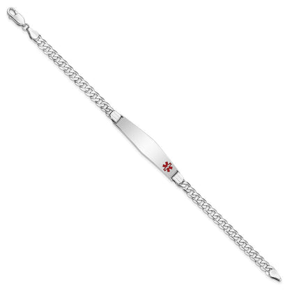 14K Weißgold Medizinisch Massiv Kette/solid Platte Weich Diamant Form 37x9mm Off Mittig Rot Emaille Flach Panzer Glieder Id Armband