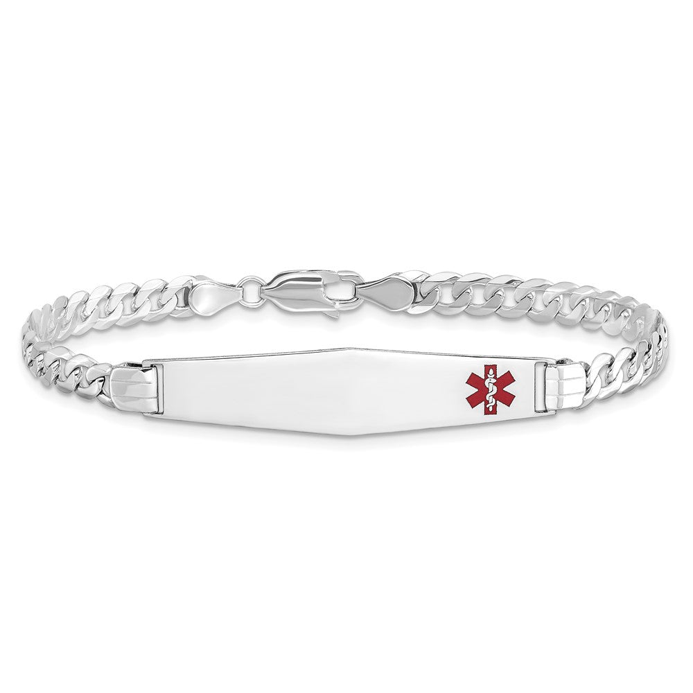 14K Weißgold Medizinisch Massiv Kette/solid Platte Weich Diamant Form 37x9mm Off Mittig Rot Emaille Flach Panzer Glieder Id Armband