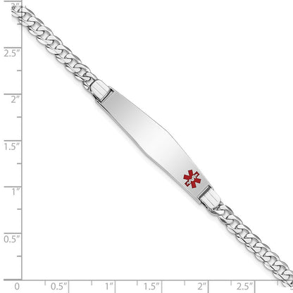 14K Weißgold Medizinisch Massiv Kette/solid Platte Weich Diamant Form 37x9mm Off Mittig Rot Emaille Flach Panzer Glieder Id Armband