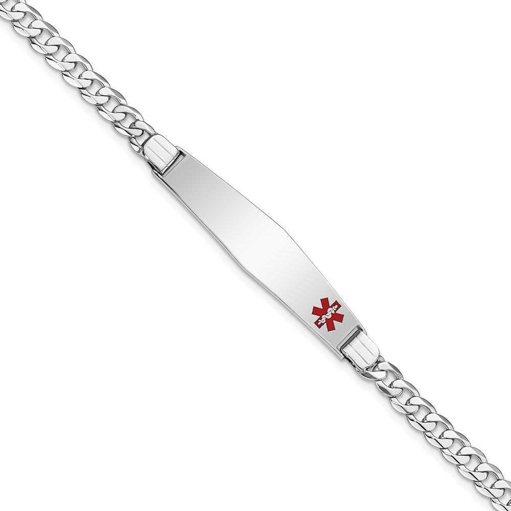 14K Weißgold Medizinisch Massiv Kette/solid Platte Weich Diamant Form 37x9mm Off Mittig Rot Emaille Flach Panzer Glieder Id Armband