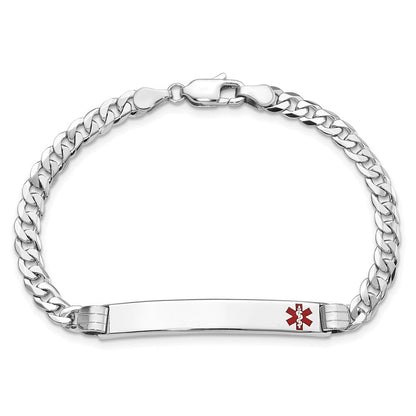 Massiv 14K Weißgold Medizinisch Rot Emaille Flach Panzer Glieder Id Armband