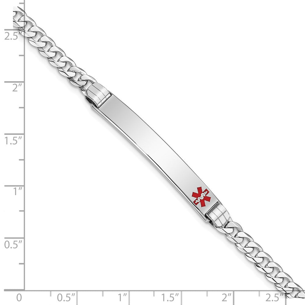 Massiv 14K Weißgold Medizinisch Rot Emaille Flach Panzer Glieder Id Armband