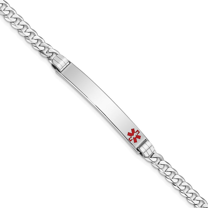 Massiv 14K Weißgold Medizinisch Rot Emaille Flach Panzer Glieder Id Armband