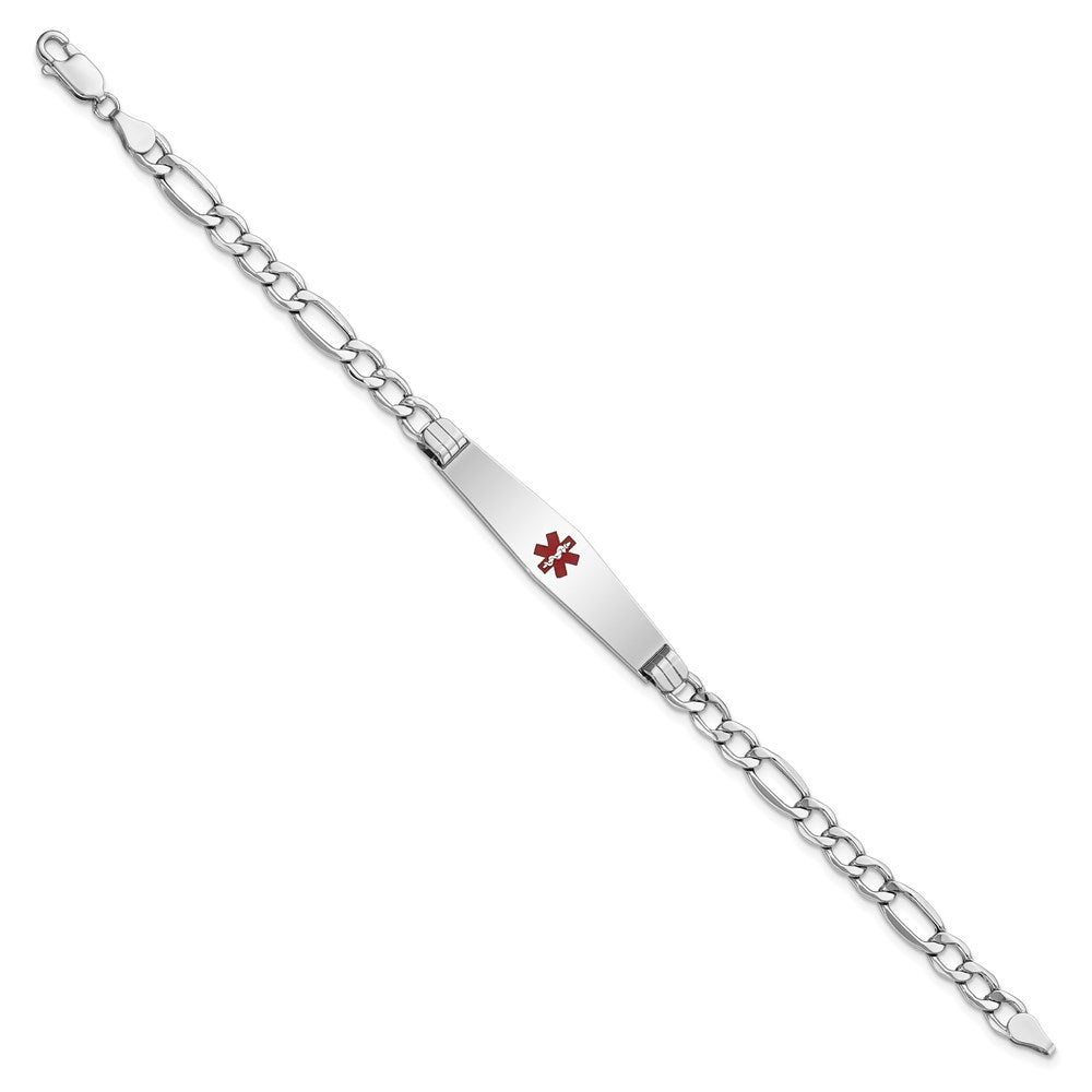 14K Weißgold Medizinisch Halbmassiv Kette/solid Platte Weich Diamant Form 37x9mm Centered Rot Emaille Figaro Glieder Id Armband