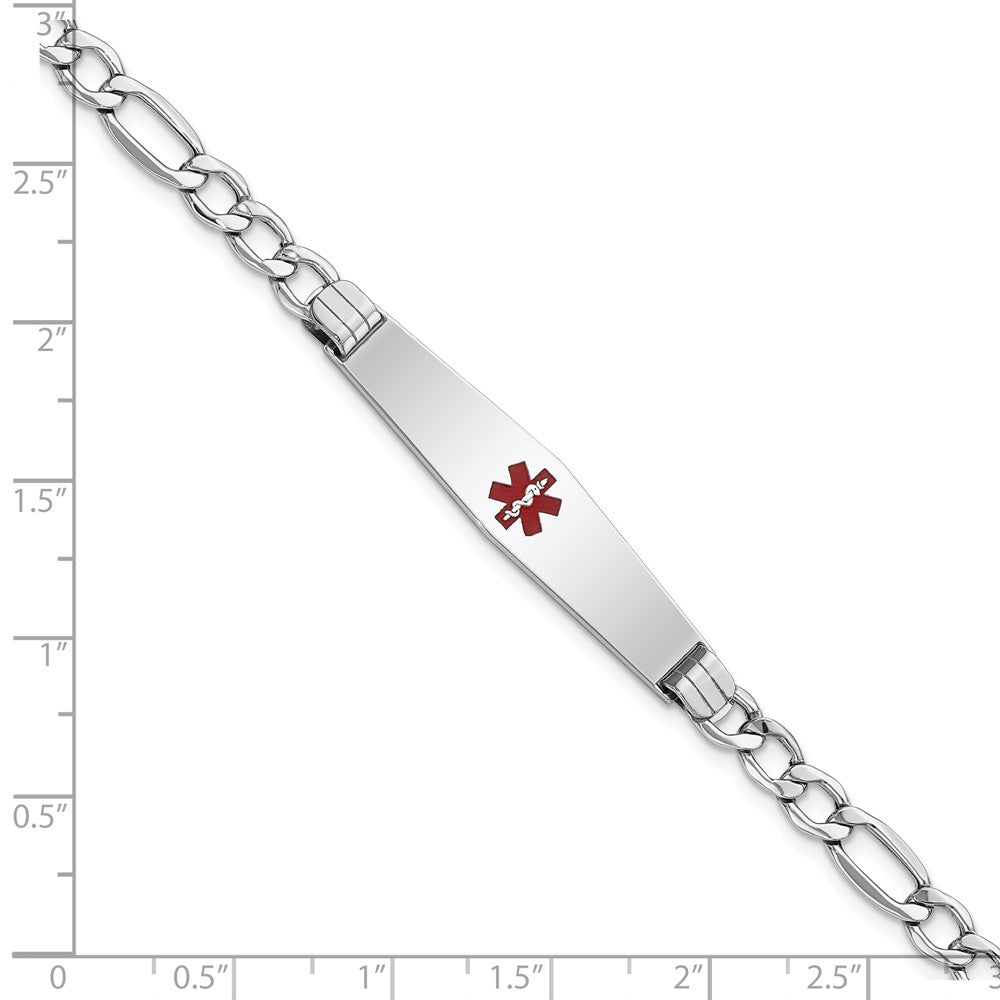 14K Weißgold Medizinisch Halbmassiv Kette/solid Platte Weich Diamant Form 37x9mm Centered Rot Emaille Figaro Glieder Id Armband