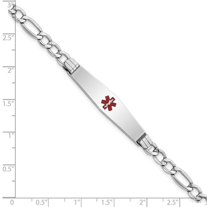 14K Weißgold Medizinisch Halbmassiv Kette/solid Platte Weich Diamant Form 37x9mm Centered Rot Emaille Figaro Glieder Id Armband