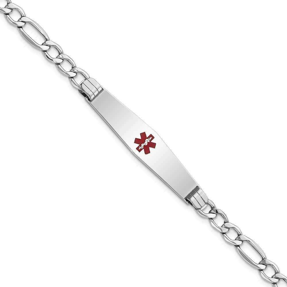 14K Weißgold Medizinisch Halbmassiv Kette/solid Platte Weich Diamant Form 37x9mm Centered Rot Emaille Figaro Glieder Id Armband