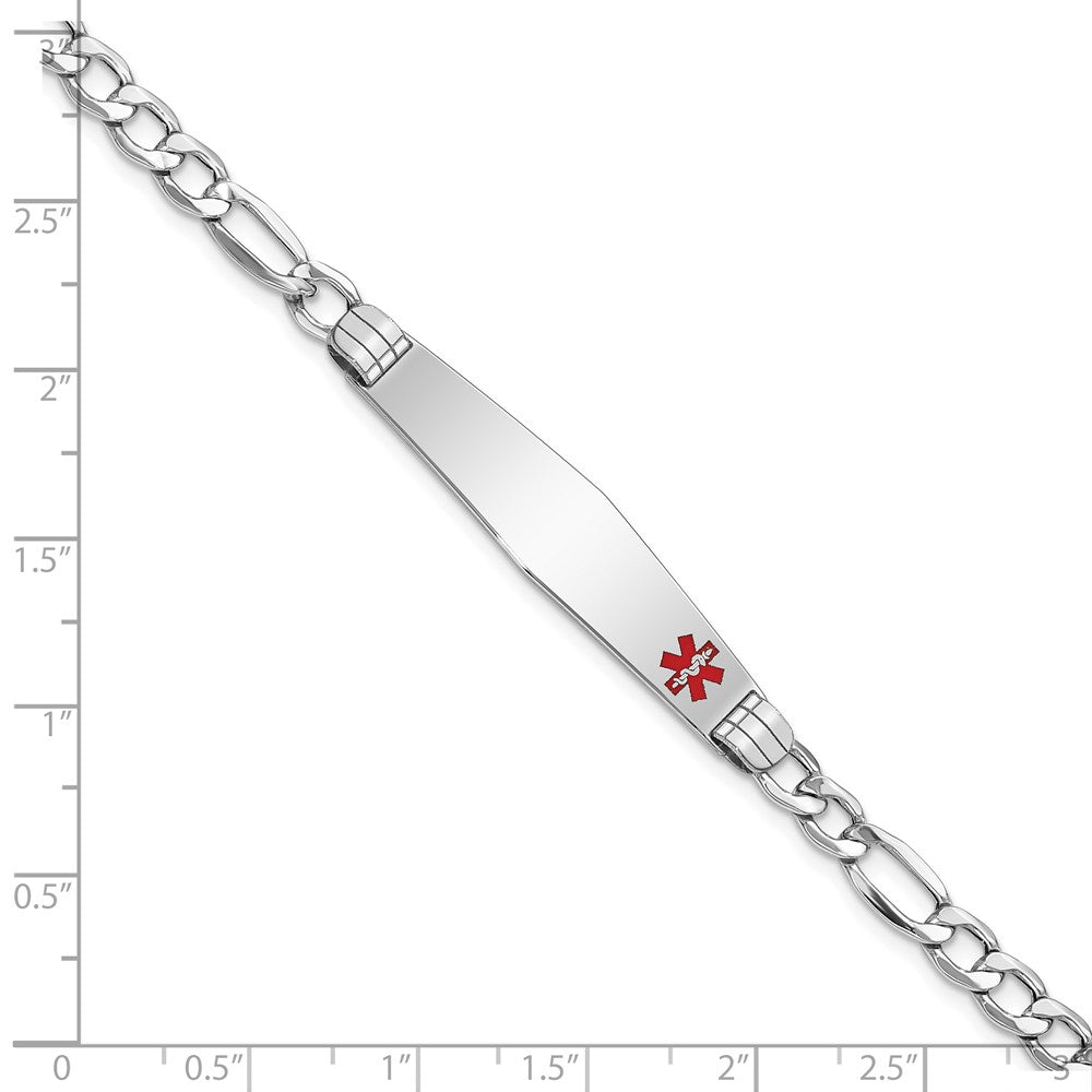 14K Weißgold Medizinisch Halbmassiv Kette/solid Platte Weich Diamant Form 37x9mm Off Mittig Rot Emaille Figaro Glieder Id Armband