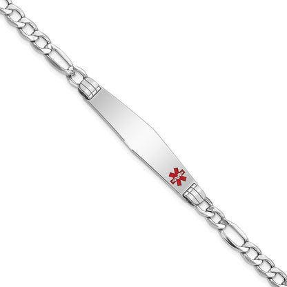 14K Weißgold Medizinisch Halbmassiv Kette/solid Platte Weich Diamant Form 37x9mm Off Mittig Rot Emaille Figaro Glieder Id Armband