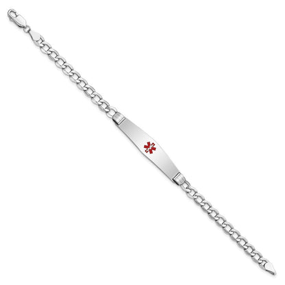 14K Weißgold Medizinisch Halbmassiv Kette/solid Platte Weich Diamant Form 36x9mm Centered Rot Emaille Panzer Glieder Id Armband