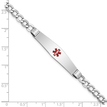 14K Weißgold Medizinisch Halbmassiv Kette/solid Platte Weich Diamant Form 36x9mm Centered Rot Emaille Panzer Glieder Id Armband