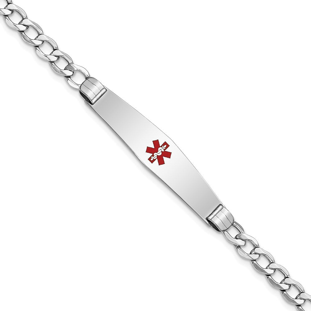 14K Weißgold Medizinisch Halbmassiv Kette/solid Platte Weich Diamant Form 36x9mm Centered Rot Emaille Panzer Glieder Id Armband