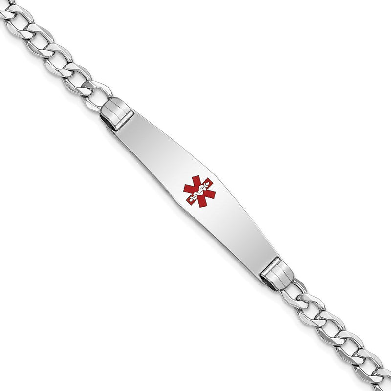 14K Weißgold Medizinisch Halbmassiv Kette/solid Platte Weich Diamant Form 36x9mm Centered Rot Emaille Panzer Glieder Id Armband