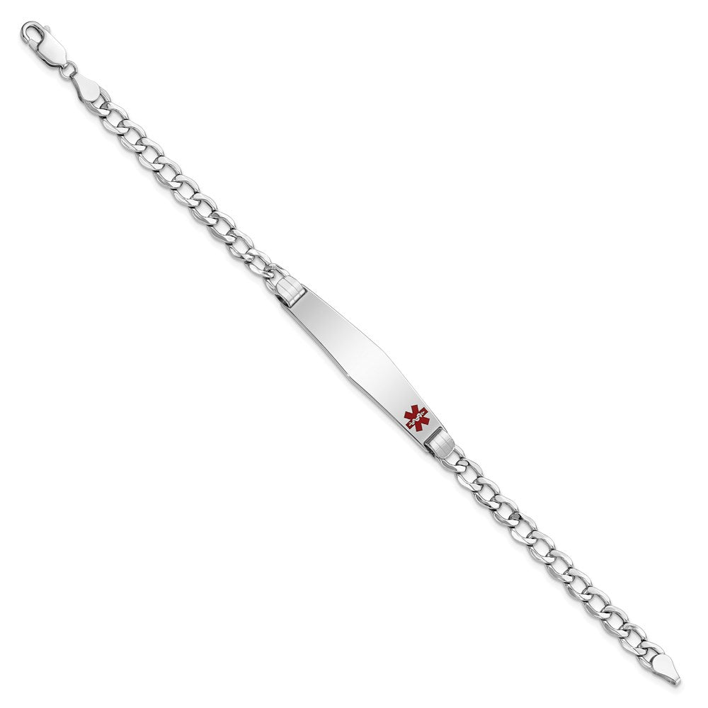 14K Weißgold Medizinisch Halbmassiv Kette/solid Platte Weich Diamant Form 37x9mm Off Mittig Rot Emaille Kubanisch Glieder Id Armband