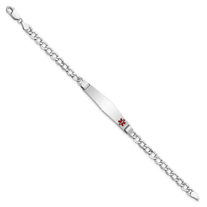 14K Weißgold Medizinisch Halbmassiv Kette/solid Platte Weich Diamant Form 37x9mm Off Mittig Rot Emaille Kubanisch Glieder Id Armband