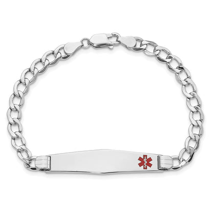 14K Weißgold Medizinisch Halbmassiv Kette/solid Platte Weich Diamant Form 37x9mm Off Mittig Rot Emaille Kubanisch Glieder Id Armband