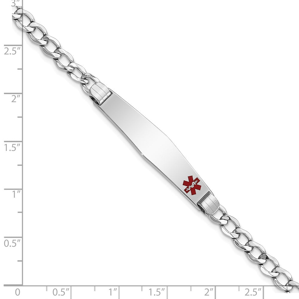14K Weißgold Medizinisch Halbmassiv Kette/solid Platte Weich Diamant Form 37x9mm Off Mittig Rot Emaille Kubanisch Glieder Id Armband