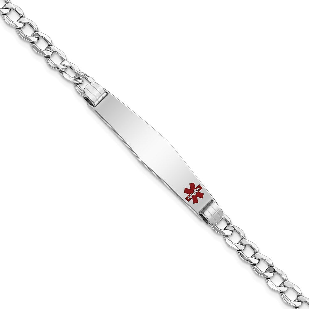 14K Weißgold Medizinisch Halbmassiv Kette/solid Platte Weich Diamant Form 37x9mm Off Mittig Rot Emaille Kubanisch Glieder Id Armband