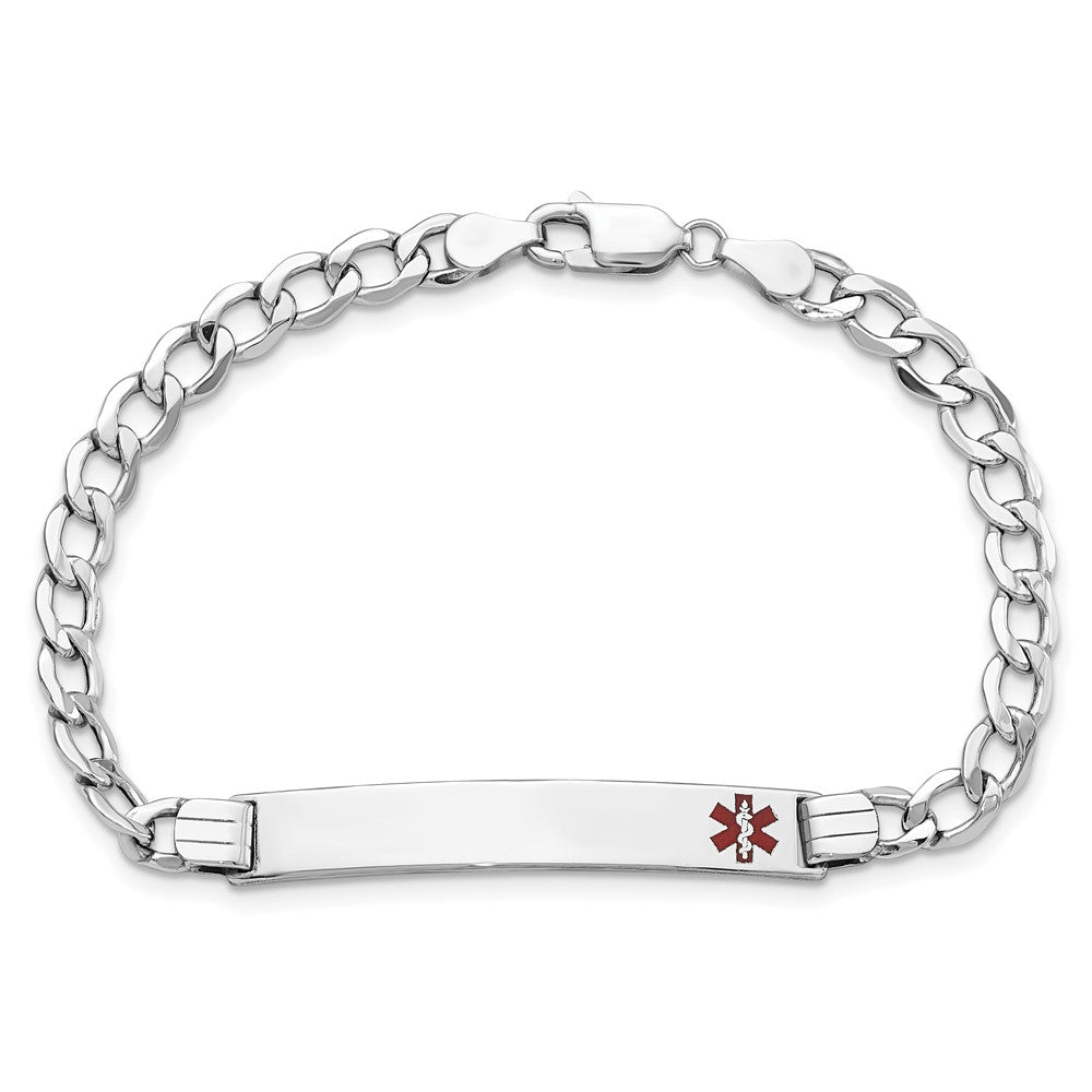 14K Weißgold Medizinisch Halbmassiv Kette/solid Platte 37x6mm Off Mittig Rot Emaille Panzer Glieder Id Armband