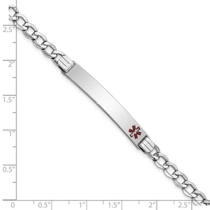 14K Weißgold Medizinisch Halbmassiv Kette/solid Platte 37x6mm Off Mittig Rot Emaille Panzer Glieder Id Armband