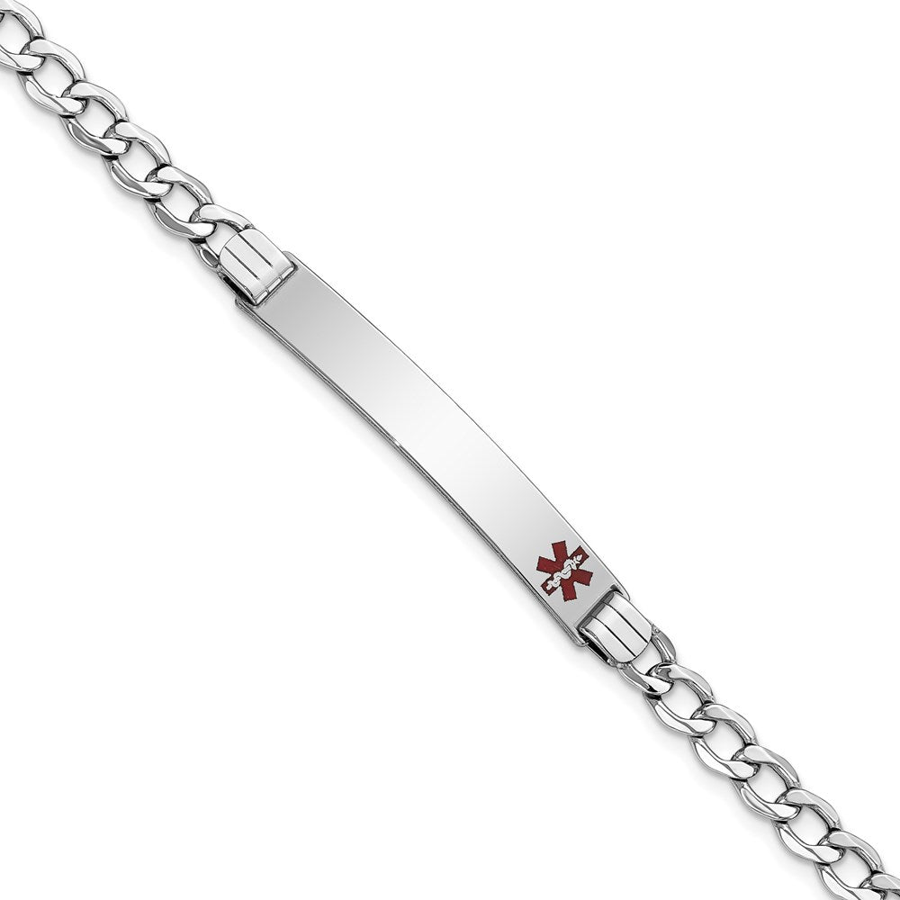 14K Weißgold Medizinisch Halbmassiv Kette/solid Platte 37x6mm Off Mittig Rot Emaille Panzer Glieder Id Armband