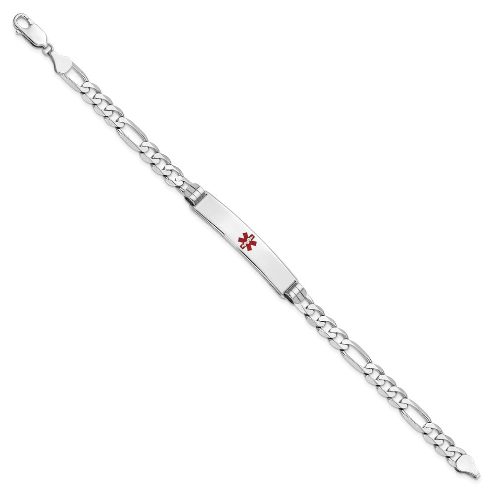 Massiv 14K Weißgold Medizinisch Rot Emaille Figaro Glieder Id Armband