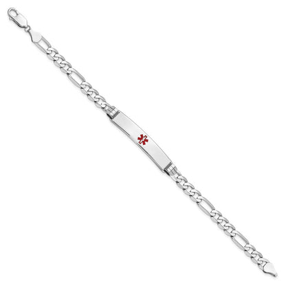 Massiv 14K Weißgold Medizinisch Rot Emaille Figaro Glieder Id Armband