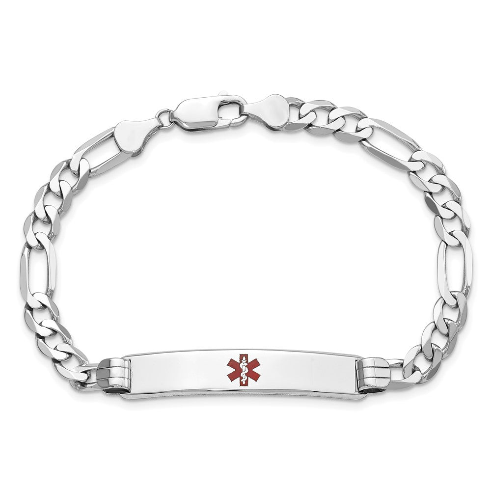 Massiv 14K Weißgold Medizinisch Rot Emaille Figaro Glieder Id Armband